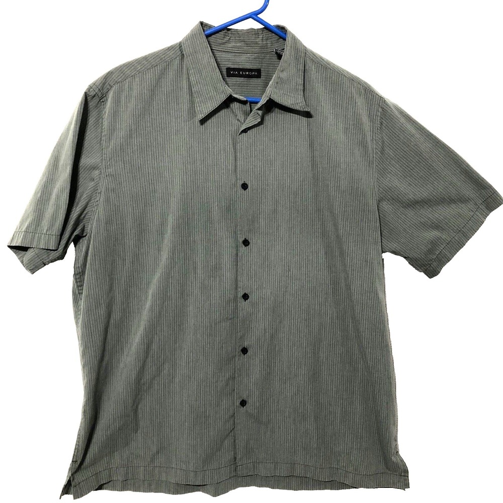 Via Europa Shirt Mens XL Green‎ Striped Short Sleeve Hawaiian Style short sleeve